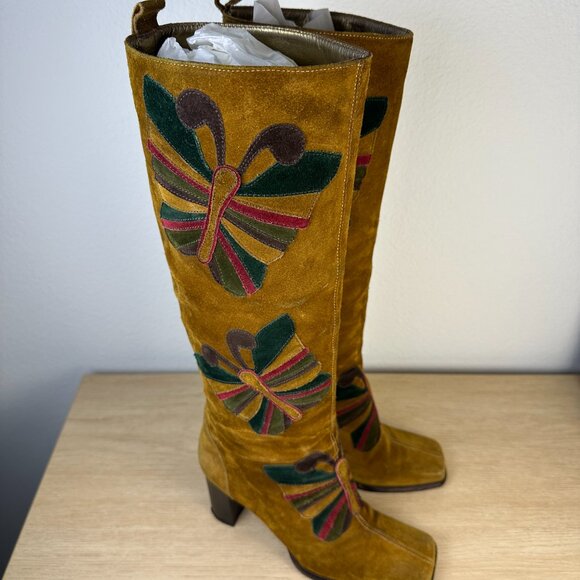 Rare FW 2002 Dolce & Gabbana Suede Butterfly Knee High Boots - Picture 6 of 9